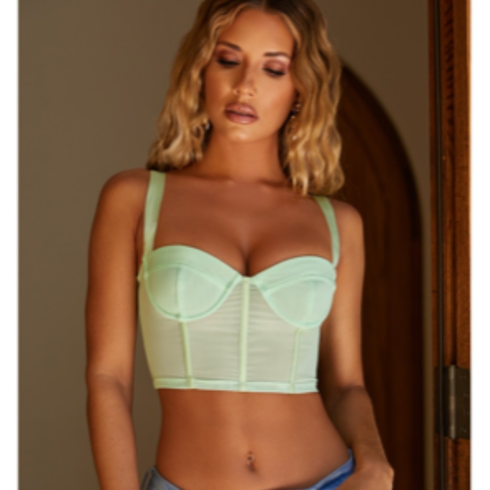 Oh Polly Love Letter Cropped Corset Top - Mint
